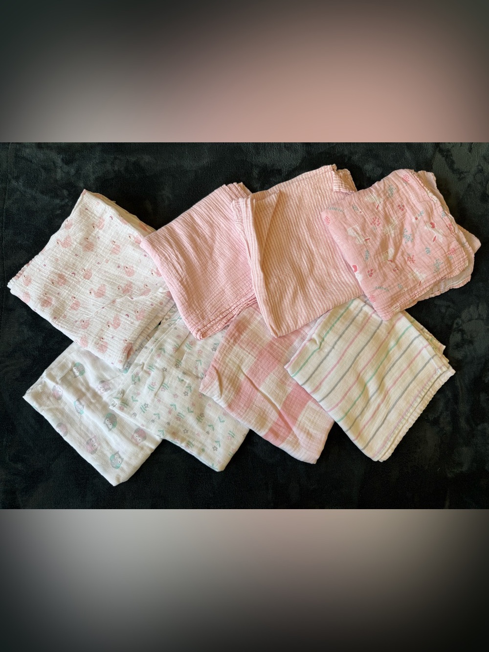 8 Soft Muslin 100% Cotton Swaddling Baby Blankets Burts Bee’s & Ideal Baby Pink